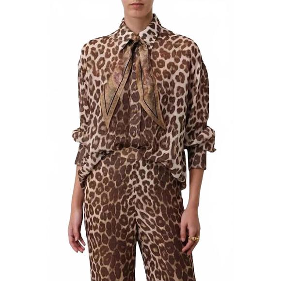 NEW ZIMMERMANN illustration leopard shirt in chocolate leopard - Picture 1 of 3